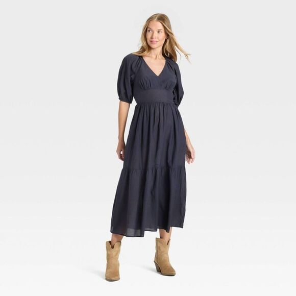 Universal Thread Dresses & Skirts - Universal Thread - Women's Puff Elbow Sleeve Maxi A-Line Dress - Univ Blue